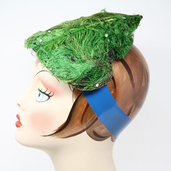 Vintage Green Feather Cocktail Hat MidCentury Fascinator Statement Hat - Hey Viv - Picture 4 of 8